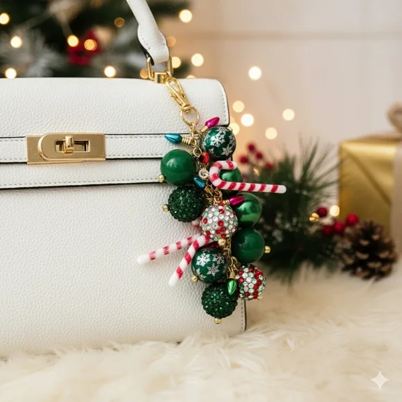 Christmas Bag Charm, Bubblegum Beads, Candy Cane, Stanley Cup - Picture 2 of 5